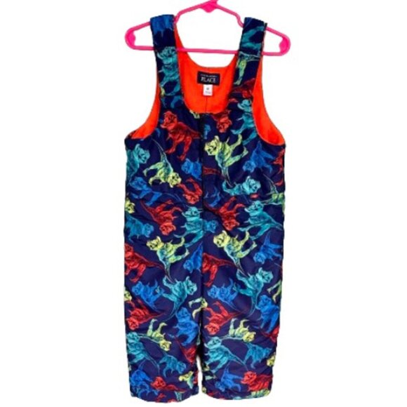 Children's Place Toddler Boys Dinosaur Print Snow Overall Bibs Size 3T - Picture 1 of 6